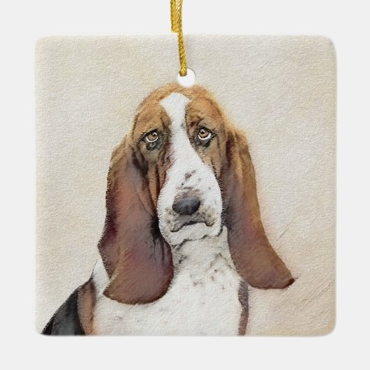 Basset Hound-schildering - Kute Original Dog Art Keramisch Ornament (Voorkant)