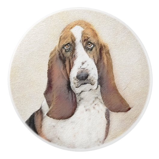 Basset Hound-schildering - Kute Original Dog Art Keramische Knop (Voorkant)
