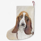 Basset Hound-schildering - Kute Original Dog Art Kleine Kerstsok (Achterkant)
