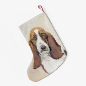 Basset Hound-schildering - Kute Original Dog Art Kleine Kerstsok (Achterkant (Hangend))