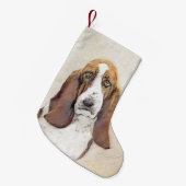 Basset Hound-schildering - Kute Original Dog Art Kleine Kerstsok (Voorkant (Hangend))