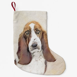 Basset Hound-schildering - Kute Original Dog Art Kleine Kerstsok