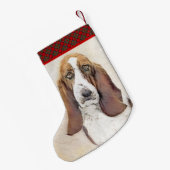 Basset Hound-schildering - Kute Original Dog Art Kleine Kerstsok (Achterkant (Hangend))