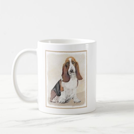 Basset Hound-schildering - Kute Original Dog Art Koffiemok (Links)
