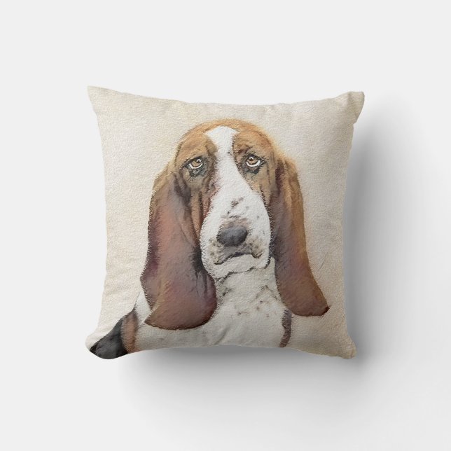 Basset Hound-schildering - Kute Original Dog Art Kussen (Voorkant)