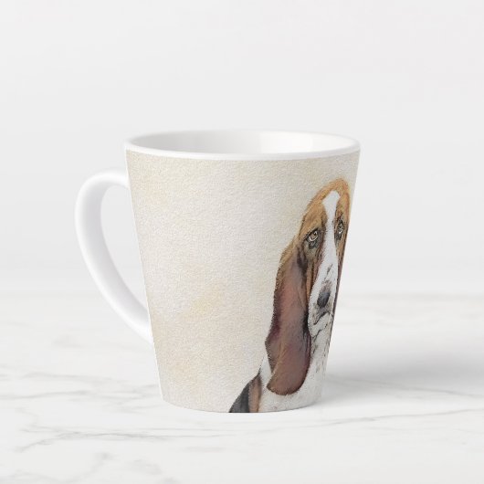 Basset Hound-schildering - Kute Original Dog Art Latte Mok (Linkerhoek)