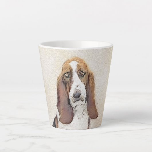 Basset Hound-schildering - Kute Original Dog Art Latte Mok (Voorkant)
