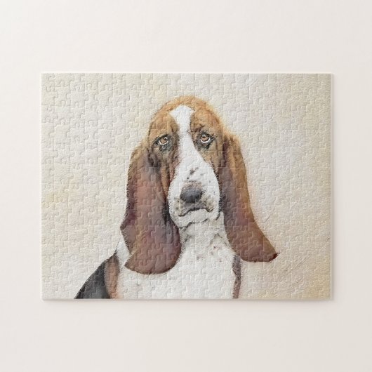 Basset Hound-schildering - Kute Original Dog Art Legpuzzel (Horizontaal)