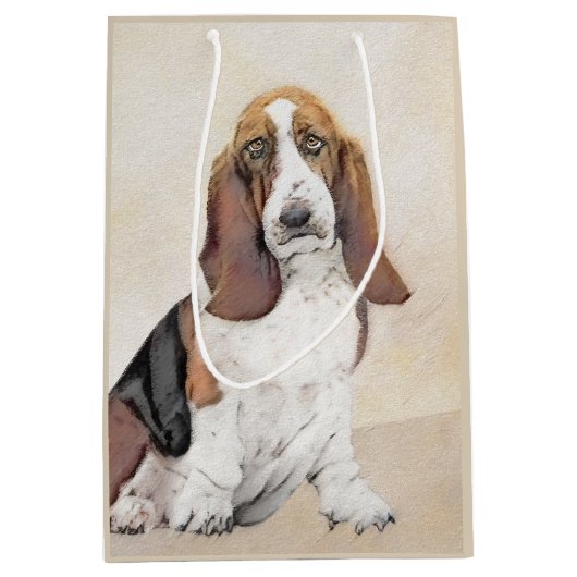 Basset Hound-schildering - Kute Original Dog Art Medium Cadeauzakje (Voorkant)