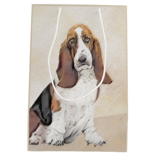Basset Hound-schildering - Kute Original Dog Art Medium Cadeauzakje (Achterkant)