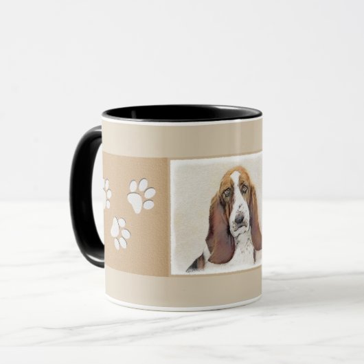 Basset Hound-schildering - Kute Original Dog Art Mok (Voorkant links)