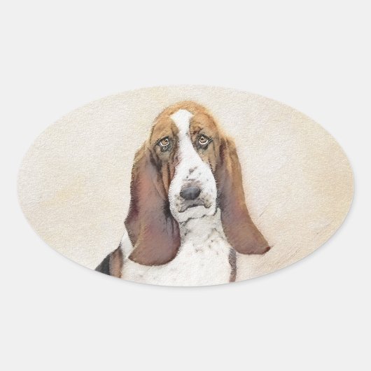 Basset Hound-schildering - Kute Original Dog Art Ovale Sticker (Voorkant)