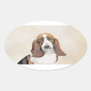 Basset Hound-schildering - Kute Original Dog Art Ovale Sticker