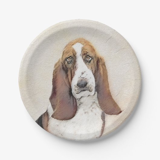 Basset Hound-schildering - Kute Original Dog Art Papieren Bordje (Voorkant)