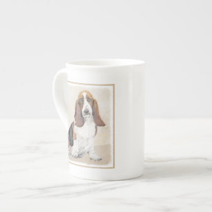 Basset Hound-schildering - Kute Original Dog Art Porselein Kop