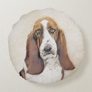 Basset Hound-schildering - Kute Original Dog Art Rond Kussen