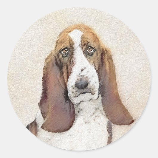Basset Hound-schildering - Kute Original Dog Art Ronde Sticker (Voorkant)