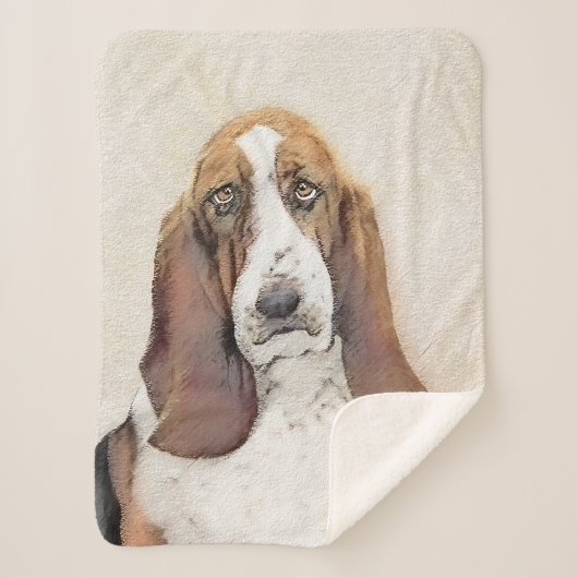 Basset Hound-schildering - Kute Original Dog Art Sherpa Deken (Voorkant)