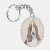 Basset Hound-schildering - Kute Original Dog Art Sleutelhanger (Voorkant Links)