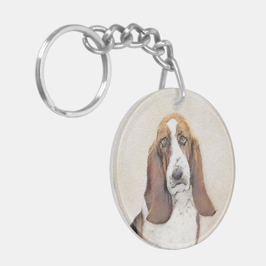 Basset Hound-schildering - Kute Original Dog Art Sleutelhanger (Voorkant Links)