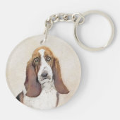 Basset Hound-schildering - Kute Original Dog Art Sleutelhanger (Achterkant)