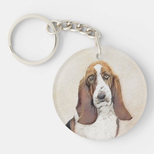 Basset Hound-schildering - Kute Original Dog Art Sleutelhanger (Voorkant)