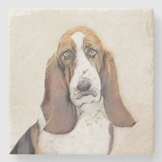 Basset Hound-schildering - Kute Original Dog Art Stenen Onderzetter (Voorkant)