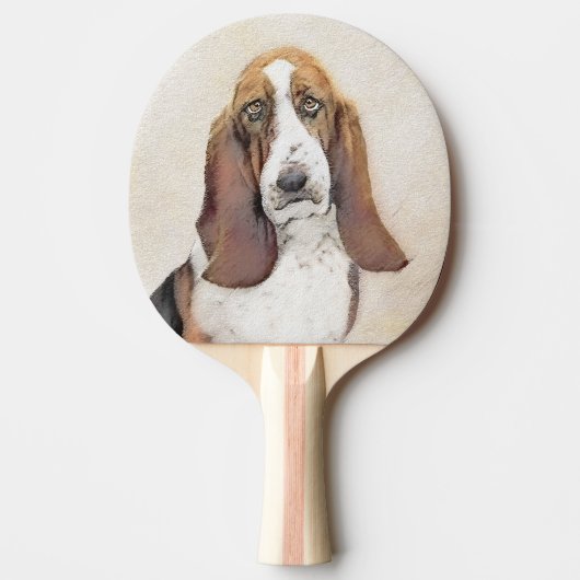 Basset Hound-schildering - Kute Original Dog Art Tafeltennisbatje (Voorkant)