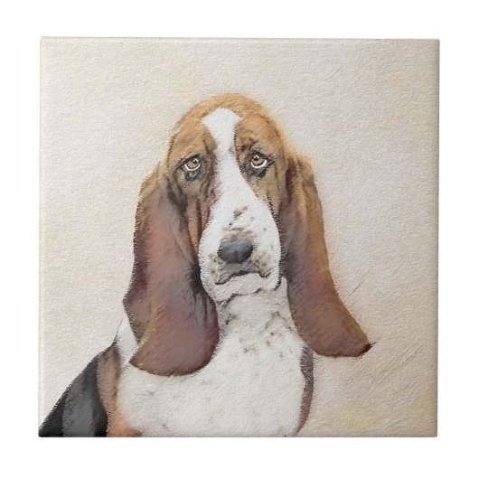 Basset Hound-schildering - Kute Original Dog Art Tegeltje (Voorkant)