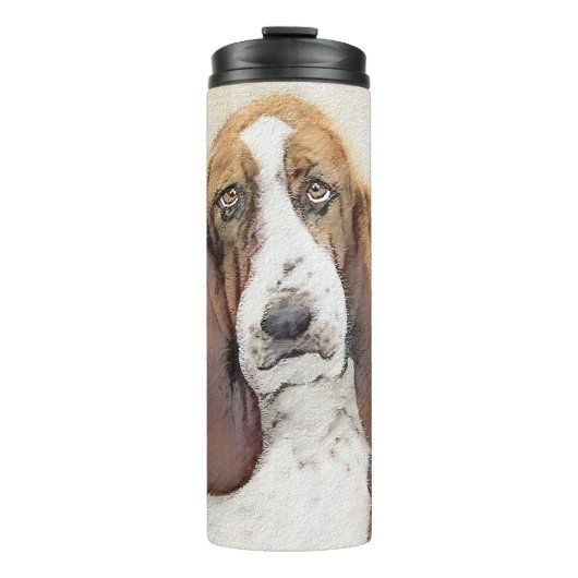 Basset Hound-schildering - Kute Original Dog Art Thermosbeker (Voorkant)