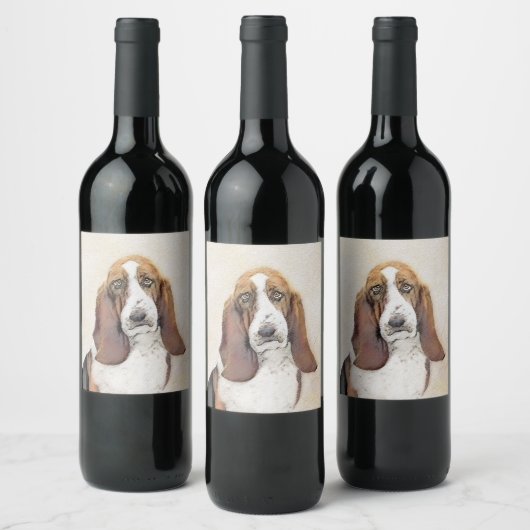 Basset Hound-schildering - Kute Original Dog Art Wijn Etiket (Flessen)