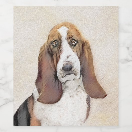 Basset Hound-schildering - Kute Original Dog Art Wijn Etiket (Enkel label)