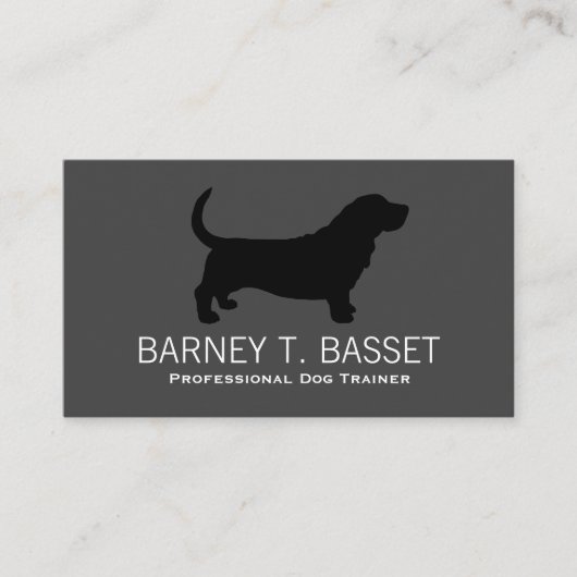 Basset Hound Silhouette Black op Grey Visitekaartje (Voorkant)