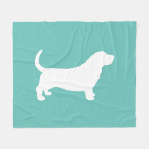 Basset Hound Silhouette Blauwgroen en wit Fleece Deken