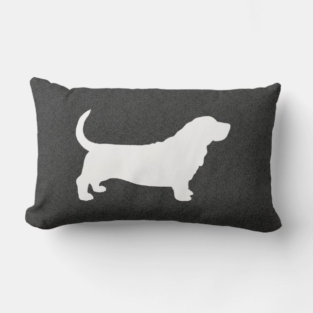 Basset Hound Silhouette White en Grey Kussen (Voorkant)