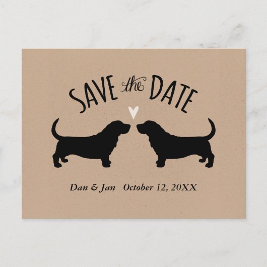 Basset Hound Silhouetten Bruiloft Save the Date Aankondigingskaart (Voorkant)
