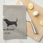 Basset Hound Silhouettes met hart Theedoek (Quarter Fold)