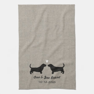 Basset Hound Silhouettes met hart Theedoek