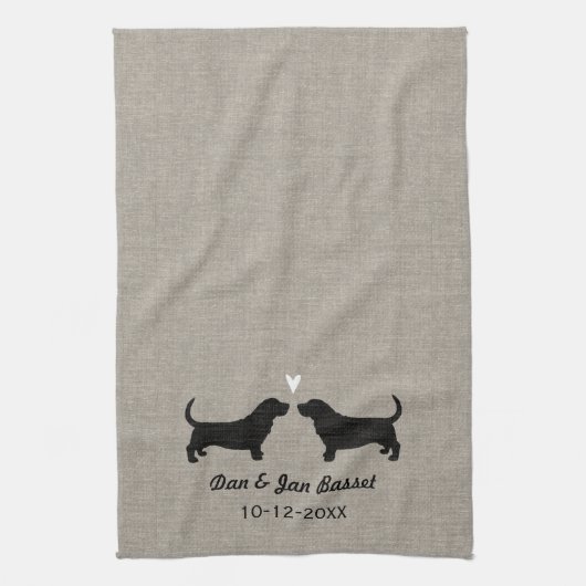 Basset Hound Silhouettes met hart Theedoek (Verticaal)