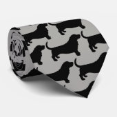 Basset Hound Silhouettes Pattern Grey and Black Stropdas (Opgerold)