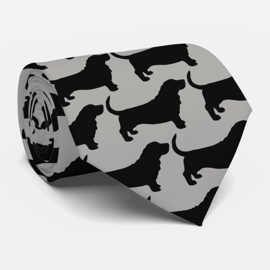 Basset Hound Silhouettes Pattern Grey and Black Stropdas (Opgerold)
