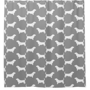 Basset Hound Silhouettes Pattern Grey Douchegordijn