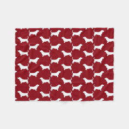 Basset Hound Silhouettes Pattern Red en White Fleece Deken
