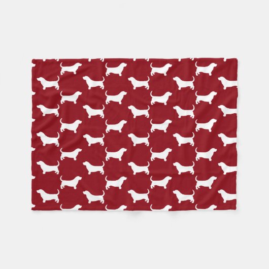 Basset Hound Silhouettes Pattern Red en White Fleece Deken (Voorkant (Horizontaal))