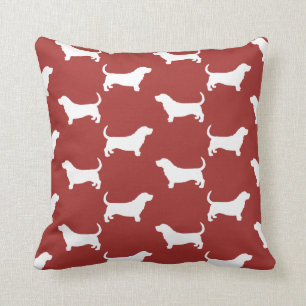 Basset Hound Silhouettes Pattern Red en White Kussen