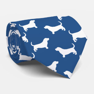 Basset Hound Silhouettes Pattern White en Blue Stropdas
