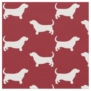 Basset Hound Silhouettes Red en White Patterned Stof