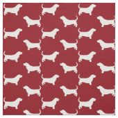 Basset Hound Silhouettes Red en White Patterned Stof (Swatch)