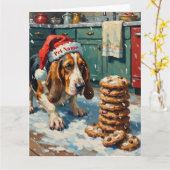 Basset Hound Sniffing Christmas Cookie Trail Hat Kaart (Gele Bloem)