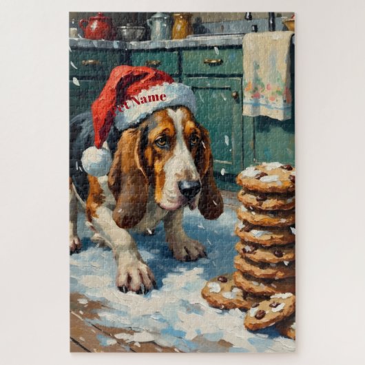 Basset Hound Sniffing Christmas Cookie Trail Hat Legpuzzel (Verticaal)